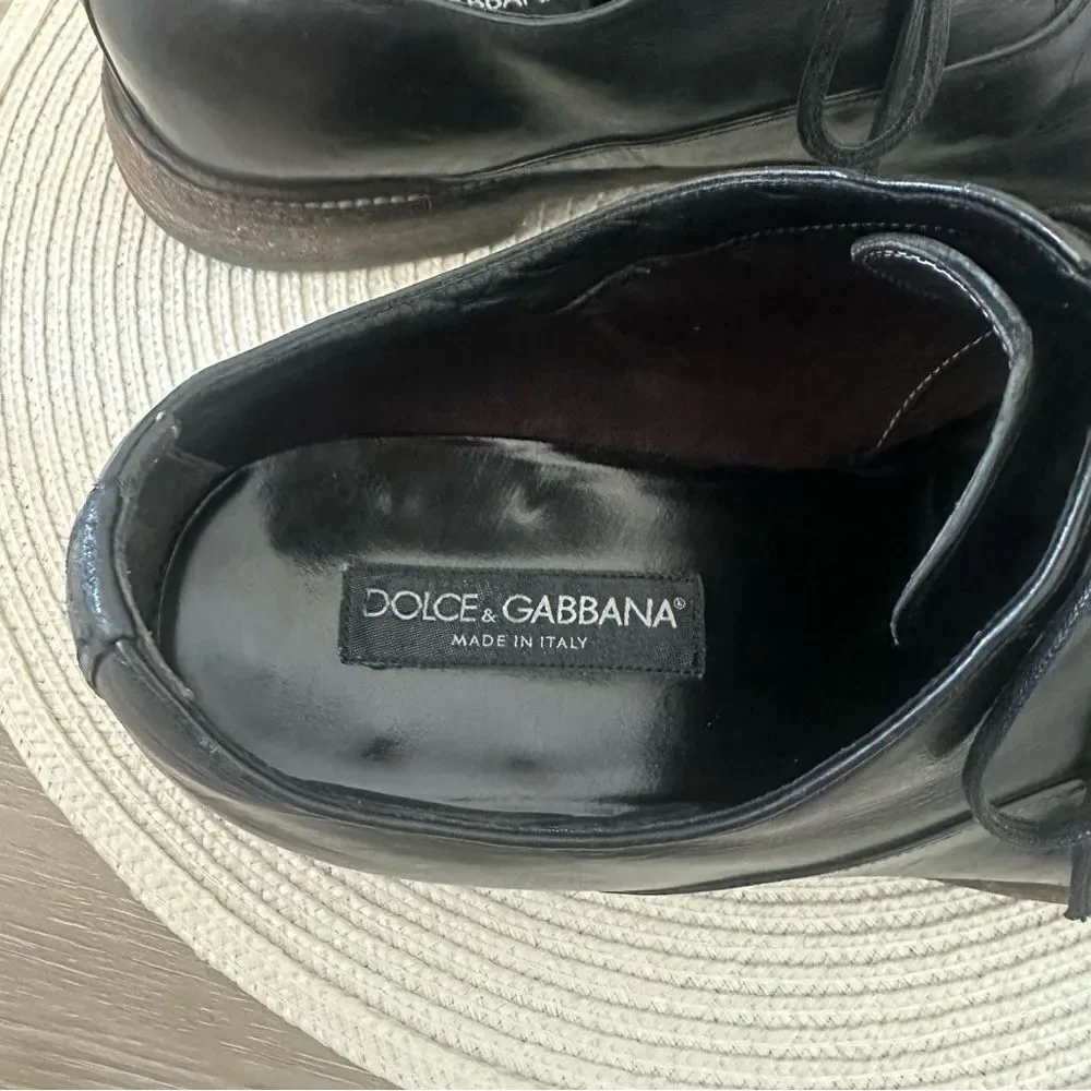 DOLCE & GABBANA Mens Lace Up Black Leather Loafer Dress Shoes Size 10 Old‎ Money